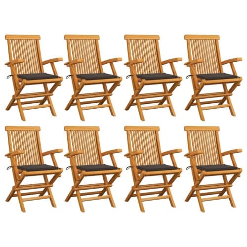 Trädgårdsstolar med taupe dynor 8 st massiv teak