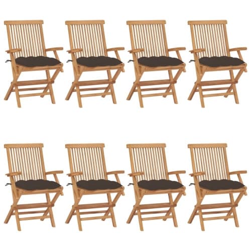 Trädgårdsstolar med taupe dynor 8 st massiv teak