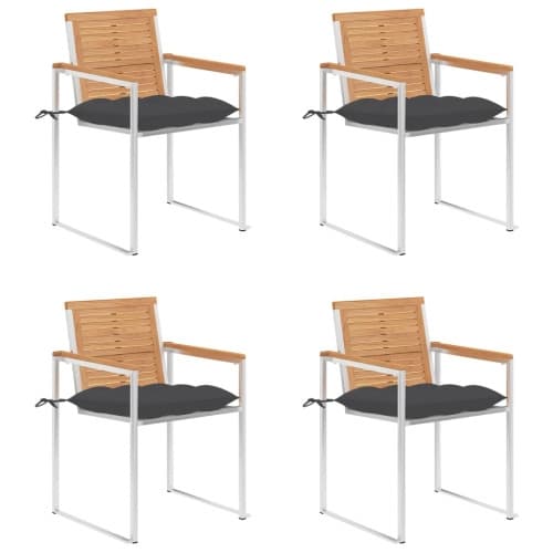 Trädgårdsstolar med dynor 4 st massiv teak