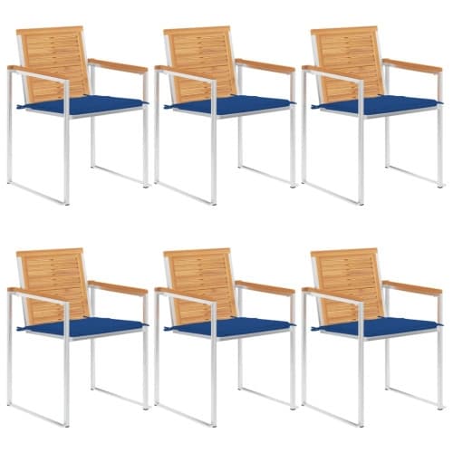 Trädgårdsstolar 6 st med dynor massiv teak