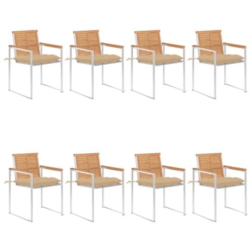 Trädgårdsstolar med dynor 8 st massiv teak
