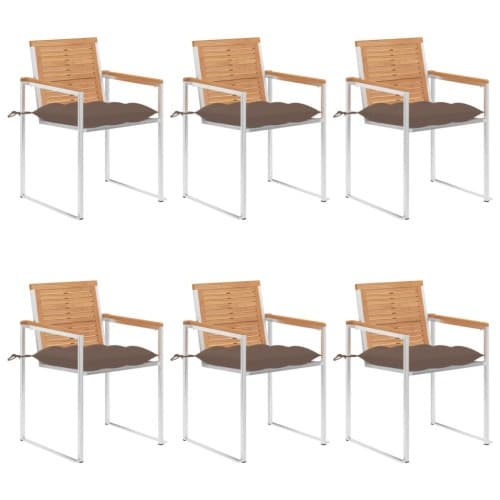 Trädgårdsstolar 6 st med dynor massiv teak