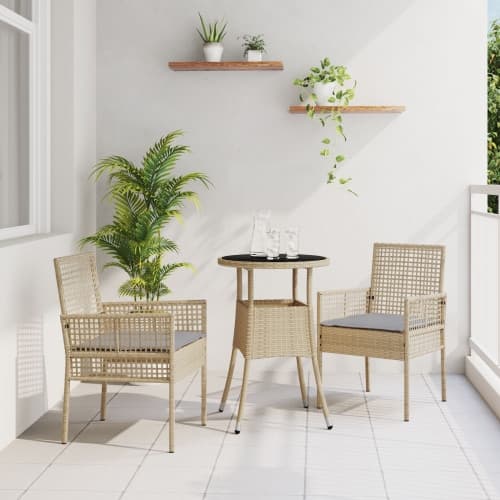 3 Delars Trädgårdsmatbord Set Beige Poly Rattan