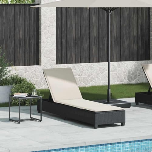 Solstol med dynor svart 55x200x25,5cm konstrotting