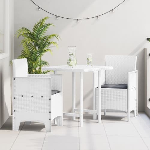 Trädgårdsstolar med kuddar 2 st Vit Poly Rattan