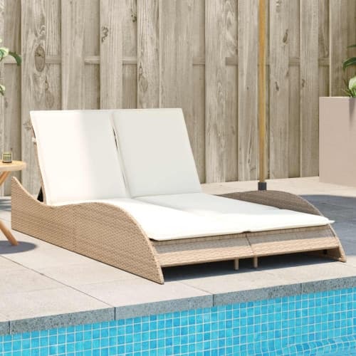 Solsäng med dyna beige 114x205x73 cm konstrotting