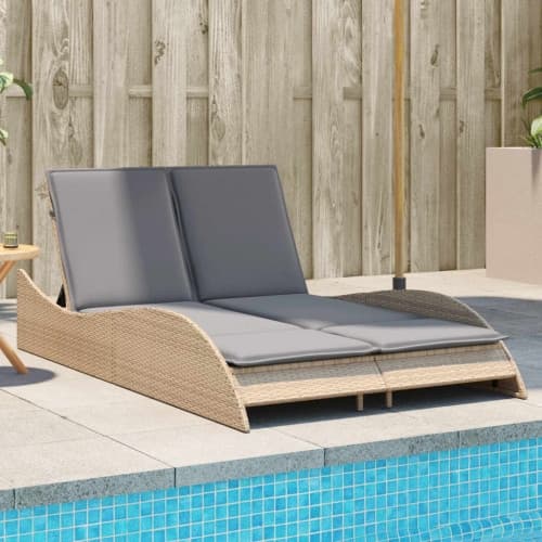 Solsäng med dyna beige 114x205x73 cm konstrotting
