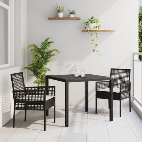 Matgrupp för trädgården 3 delar med dynor svart konstrotting