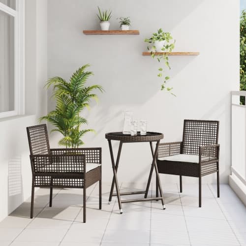 3 Delars Trädgårds Bistro Set med Kuddar Brun Poly Rattan
