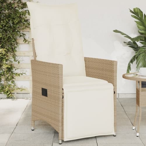 Justerbar trädgårdsstol med dynor beige konstrotting