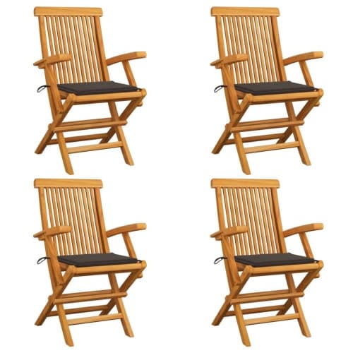 Trädgårdsstolar med taupe dynor 4 st massiv teak