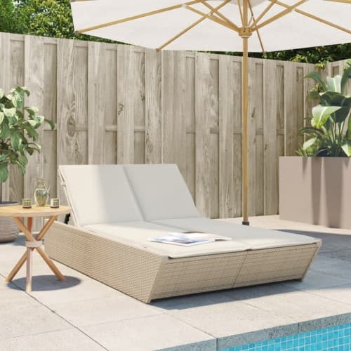 Dubbel solsäng med dynor beige konstrotting