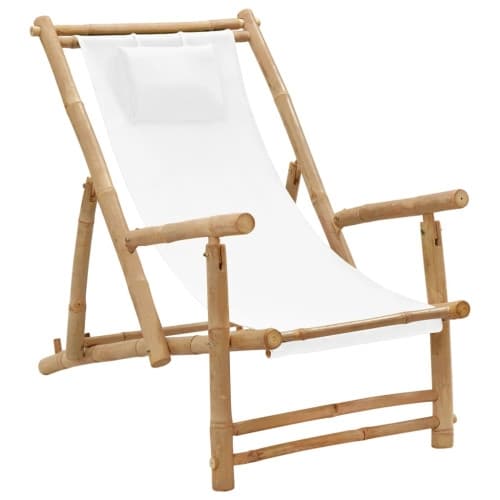 Solstol bambu och kanvas gräddvit