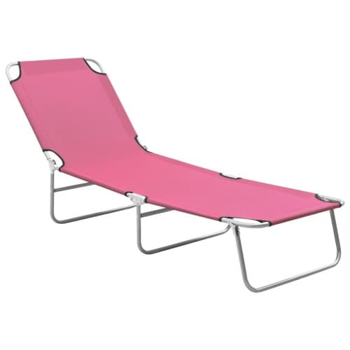 Hopfällbar solsäng stål och tyg rosa