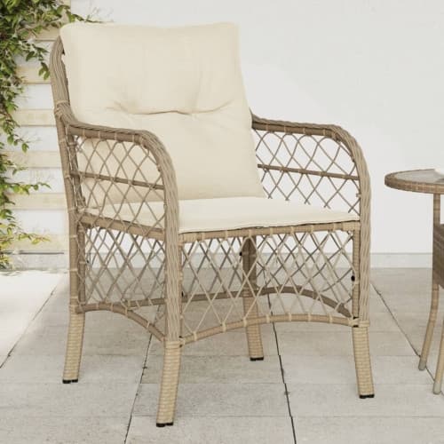 Trädgårdsstolar med dynor 2 st beige konstrotting