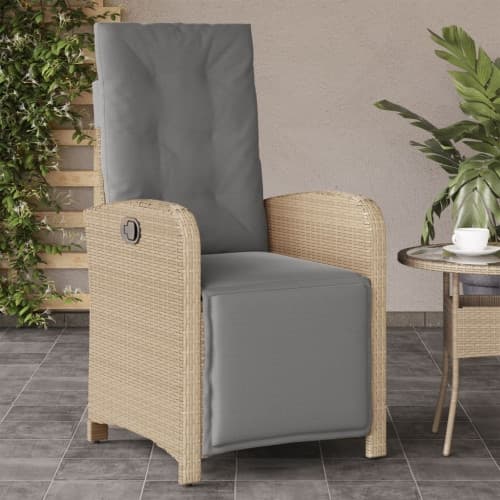 Justerbar trädgårdsstol med fotstöd mixbeige konstrotting