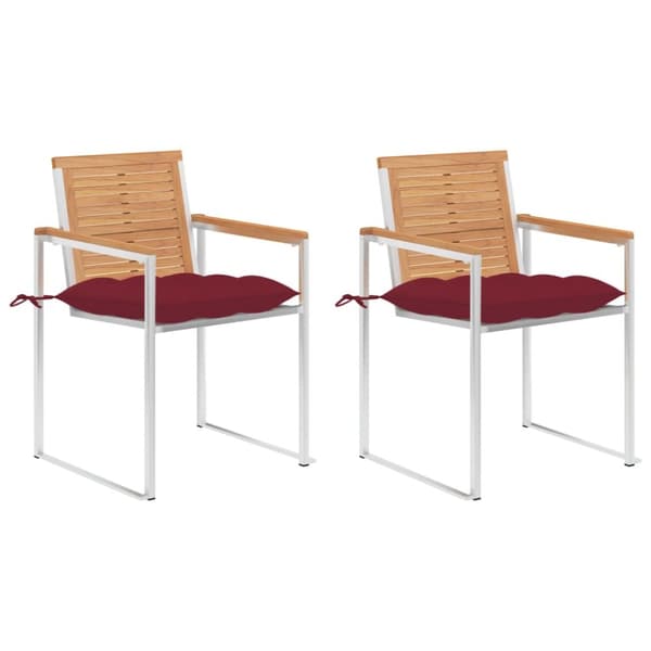 Trädgårdsstolar 2 st med dynor massiv teak och stål