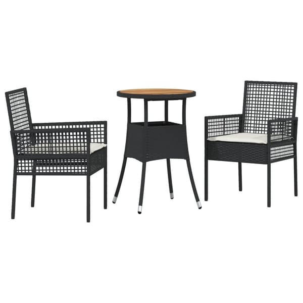3 Delars Trädgårds matsalsset Svart Poly Rattan
