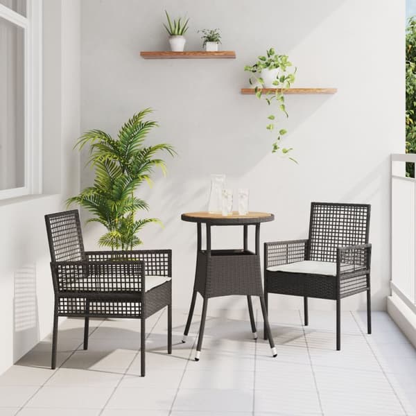 3 Delars Trädgårds matsalsset Svart Poly Rattan