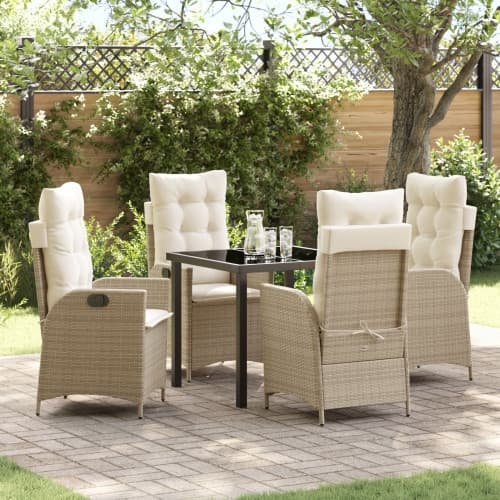 5-delat trädgårdsdining set med kuddar beige poly-rattan