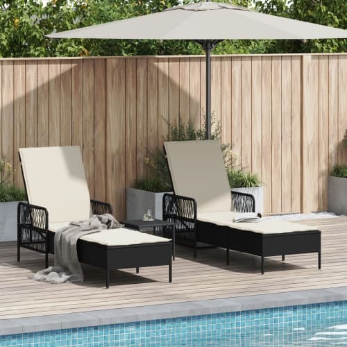 Solsängset Set om 3 Svart och gräddvit PE rattan, metall Fällbar