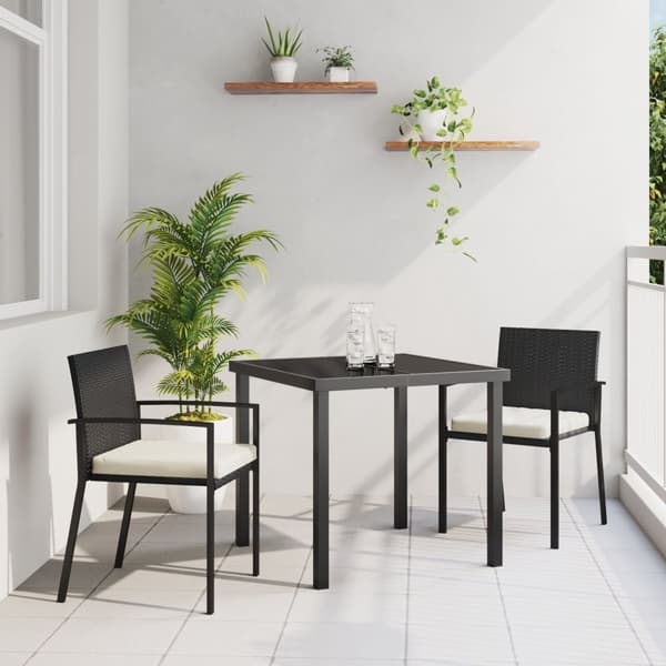 3-delars trädgårds matsats svart poly rattan