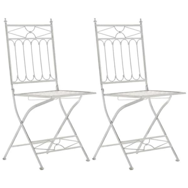 Set med 2 Fällbara Trädgårdstolar Asina i Smidd Järn med Sitthöjd 48 cm, Antik Vit