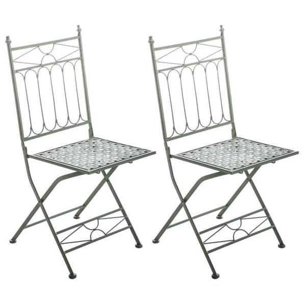 Set med 2 Fällbara Trädgårdsstolar Asina i Smidesjärn med Sitt Höjd 48 cm, Antikgrön