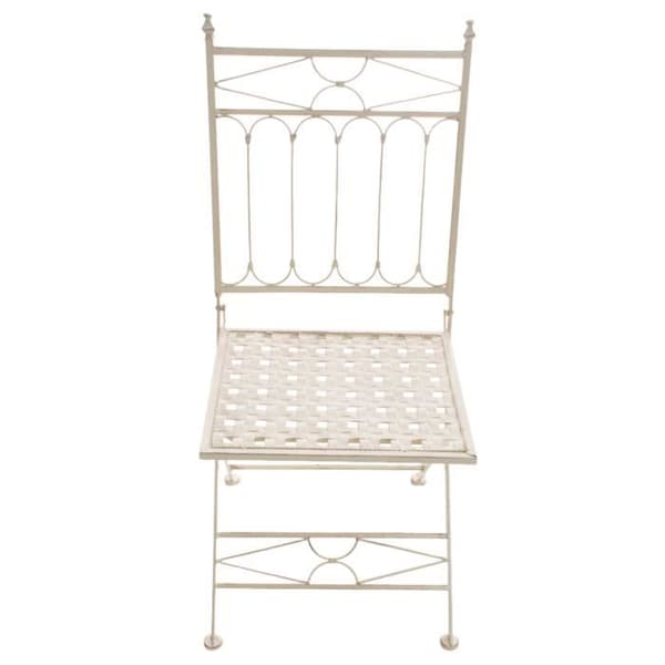 Set med 2 Fällbara Trädgårdsstolar Asina i Smidd Järn med Sitt Höjd 48 cm, Antik Kräm