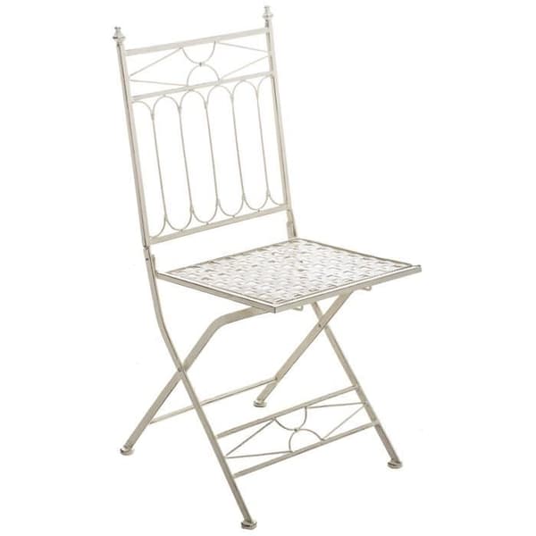 Set med 2 Fällbara Trädgårdsstolar Asina i Smidd Järn med Sitt Höjd 48 cm, Antik Kräm