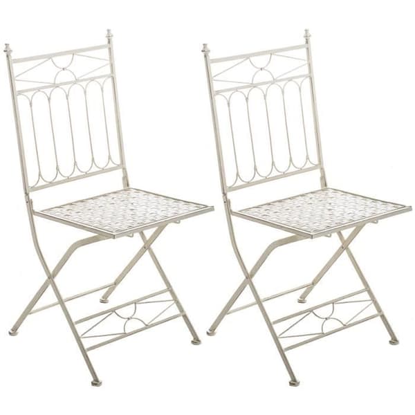 Set med 2 Fällbara Trädgårdsstolar Asina i Smidd Järn med Sitt Höjd 48 cm, Antik Kräm