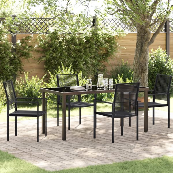 5-delat trädgårdsdining set svart PVC Rattan