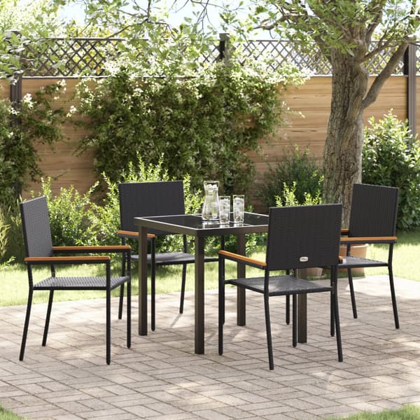 5-delars Trädgårds Dining Set Svart Poly Rattan