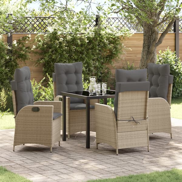 5 Delars Trädgårdsmöbelset med Kuddar Beige Poly Rattan