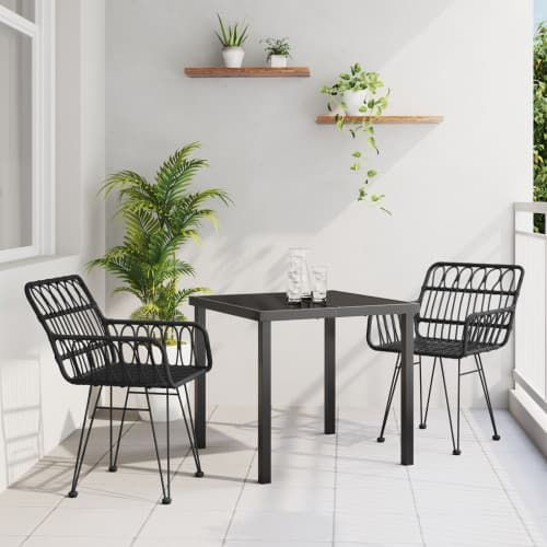 3-delade Trädgårdsmatsal Set Svart Poly Rottning