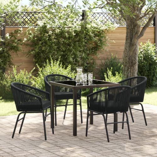 5 Delar Trädgårds Matset Svart Poly Rattan