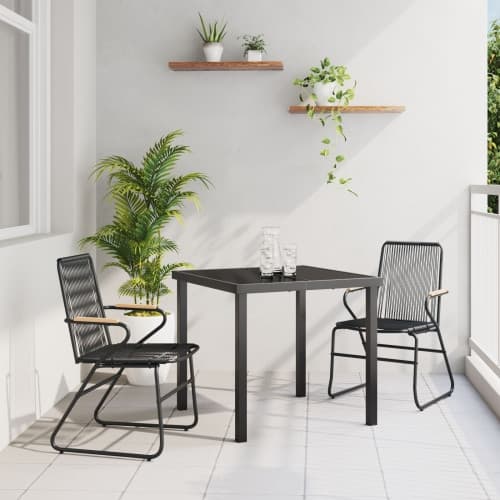 3-delat trädgårdsdining set svart PVC rattan