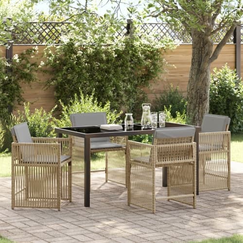 5-delat trädgårdsmatsalsset med kuddar Beige Poly Rattan