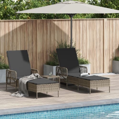 Solsäng Set 3 delar Grå och mörkgrå PE Rattan UV-säkra material