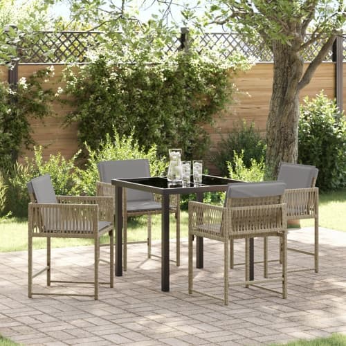 5 Delars Trädgårdsmatsal set med dynor Beige Poly Rattan