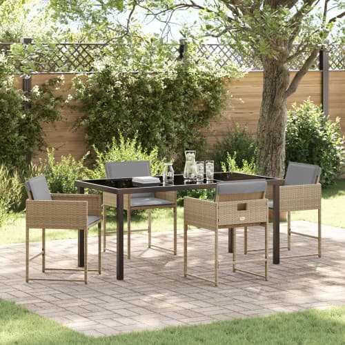 5-delars Trädgårdsamatörset med Kuddar Beige Poly Rattan