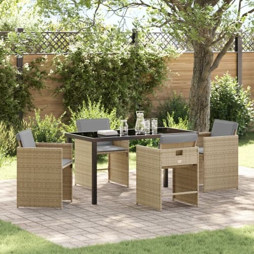 5-delad Trädgårdsmöbel Set med Kuddar Beige Poly Rattan