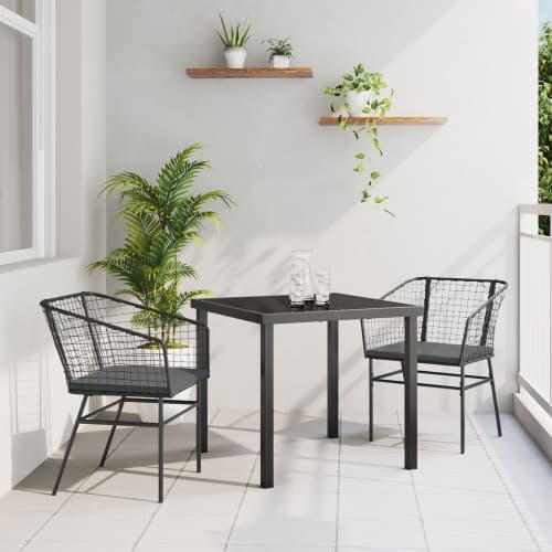 Set med 2 Svart och Mörk Grå PE Rattan, Pulverlackerat Stål