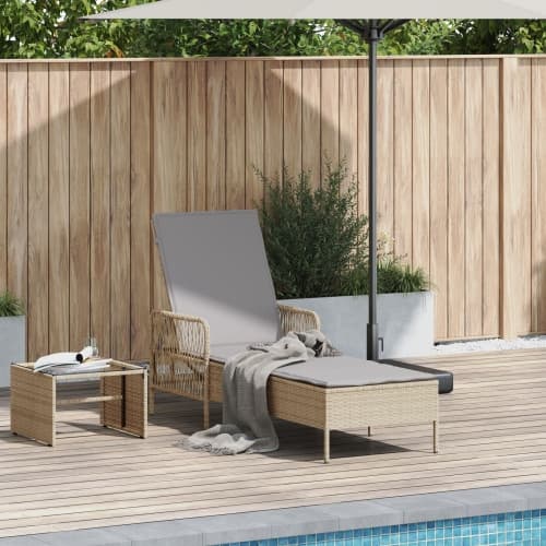 Solstol Beige och ljusgrå PE Rattan 157 x 55 x 92 cm Hopfällbar