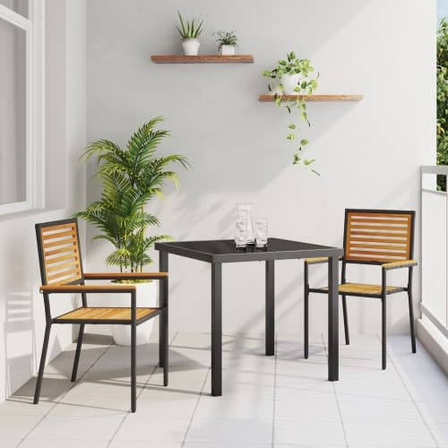 Stapelbara Trädgårdsstolar med Kuddar 2 st Svart Poly Rattan