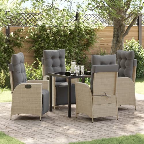 5-delat trädgårdsdining set beige poly rattan
