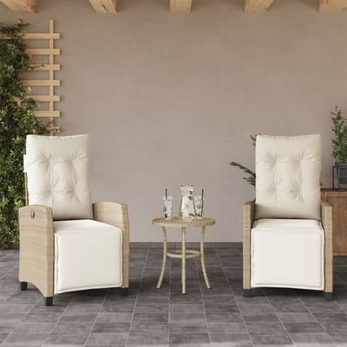 Justerbara trädgårdsstolar 2 st med fotstöd beige konstrotting