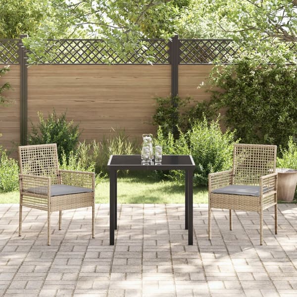 Utemöbler Stolar 2 st med Kuddar Beige Poly Rattan