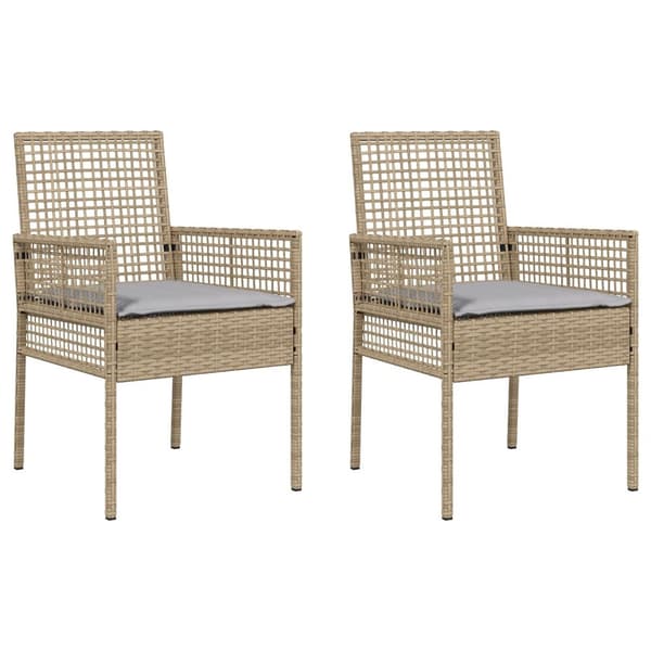 Utemöbler Stolar 2 st med Kuddar Beige Poly Rattan
