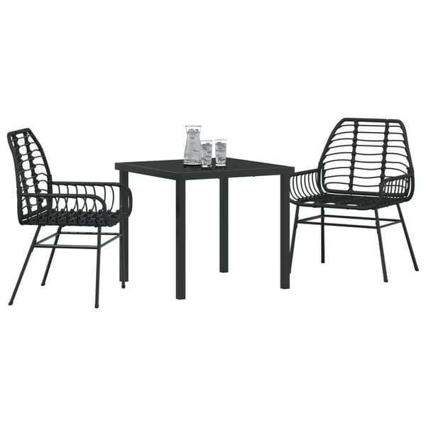 3-delad Trädgårdsdining Set Svart Poly Rattan